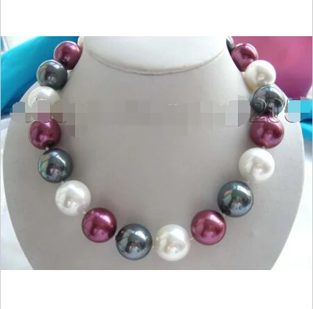 

Natural 20mm black white purple Shell Pearl Necklace@^Noble style Natural Fine jewe FREE SHIPPING
