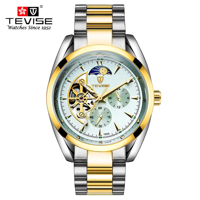 Tevise الرجال الساعات مضيئة توربيون ساعة للماء الرياضة العسكرية الميكانيكية ووتش relogio masculino relojes