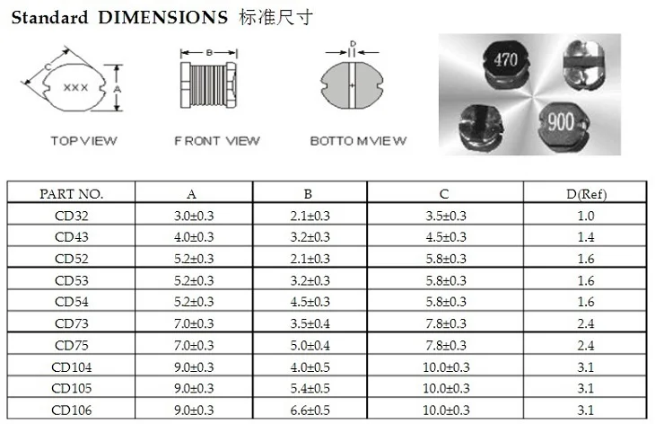 1500 шт CD54 неэкранированный проволочный SMD силовой индуктор 2.2uH 3.3uH 4.7uH 6.8uH 10uH 22uH