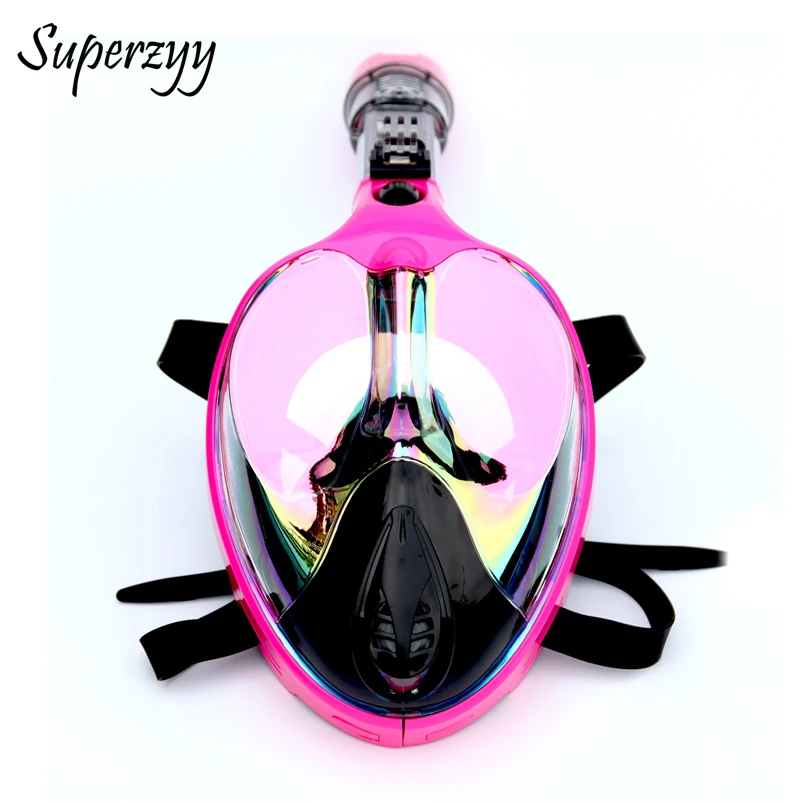 2018 الغريبة تصميم تحت الماء غص مكافحة الضباب كامل الوجه التنفسي قناع الغطس السطحي الغوص قناع للكبار 180 الرؤية