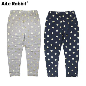 

AiLe Rabbit 2019 girls leggings autumn five-pointed star pants Trousers cotton fashion match for girls clothes gray navy