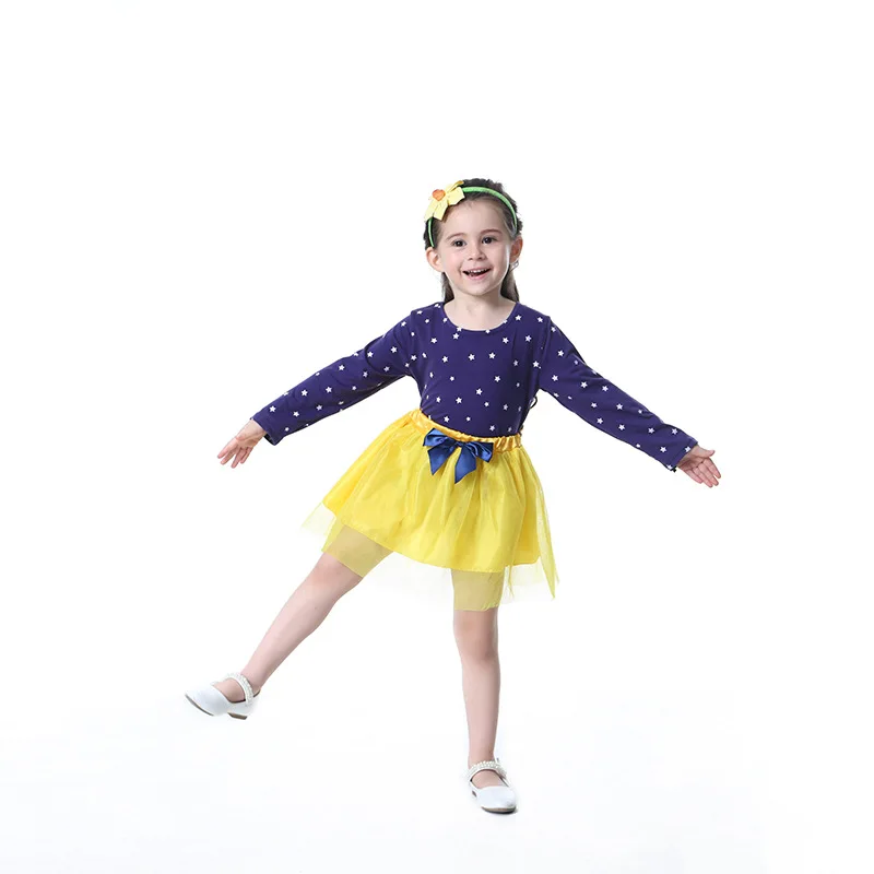 ECTIC Children's Clothing baby Girls Set 2018 New Long Sleeve Pentagram Print Back Bow Two-piece Korean Version Dress Sets | Детская