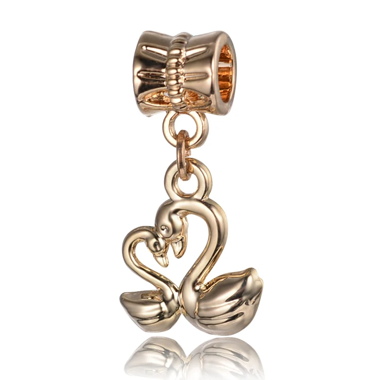 

free shipping 1pc gold european love swan pendant haning charm bead fit pandora style bracelet PCG013