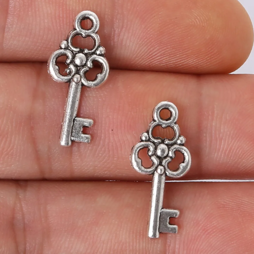 

Pendants 15pcs 23x10mm Antique silver plated Zinc Alloy Key Loose Charms Beads Fit Bracelet Necklace For DIY Jewelry Making