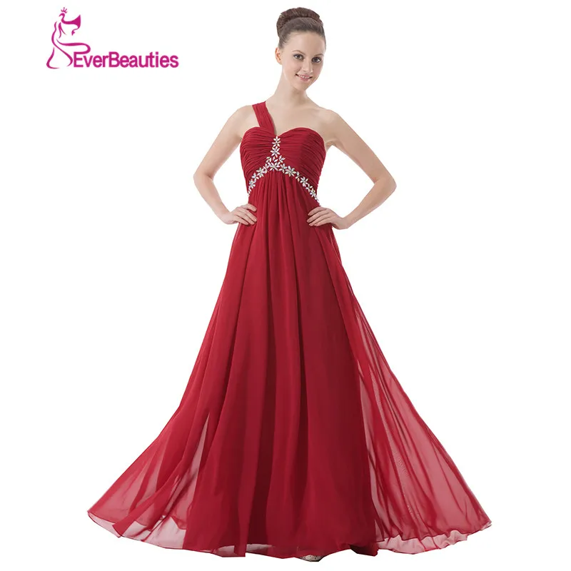 Vestido Madrinha Wine red Bridesmaid Dresses Long 2017 Chiffon with Beaded One Shoulder Robe Demoiselle D'Honneur | Свадьбы и