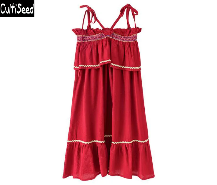 

Cultiseed 2019 Big Girls Summer Dresses Clothes Children Spaghetti Strap Casual Beach Dress Kids Students Ruffles Long Dresses