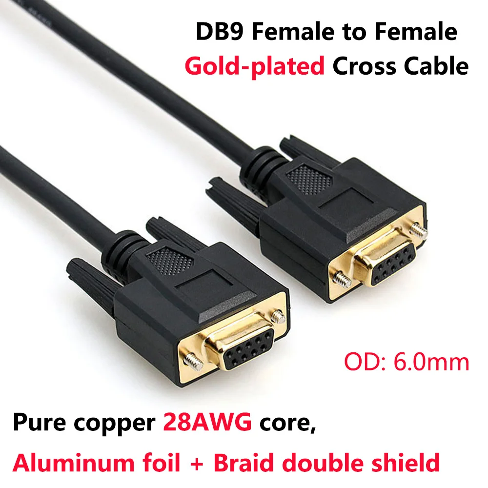 DB9 Female to Gold-plated Cross Cable Pure Copper Line RS232 9 Pin Serial Connector Wire COM Core with Double Shield | Электроника
