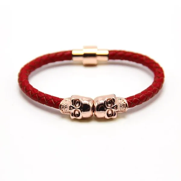 

Trendy Findings China Supplier Stainless Steel Plated Skull Braided Genuine Leather Bracelet For Men