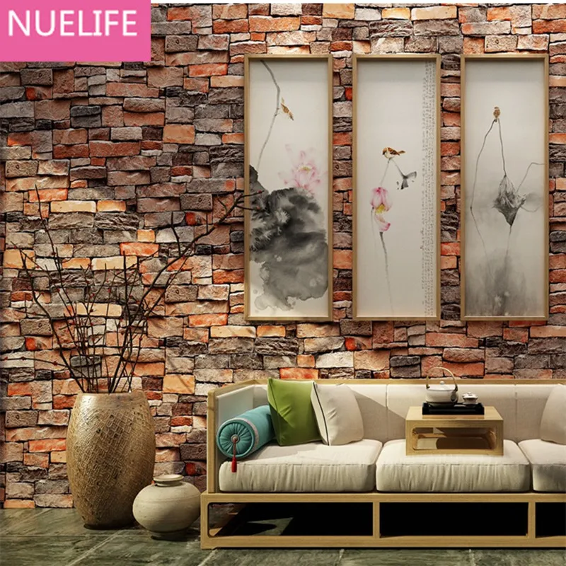 

0.53x10m Waterproof pvc brick pattern living room background wall paper 3d Chinese style retro restaurant decoration wallpaper