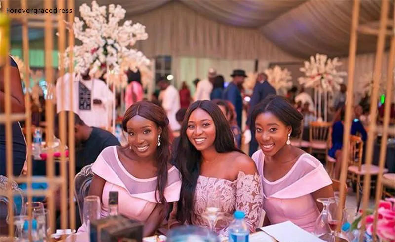 ASO EBI South African Pink Mermaid Bridesmaids Dresses Elegant Sheer Scoop Neck Cap Sleeve Pleats Long Wedding Guest Evening Pro Wears  95 (1)