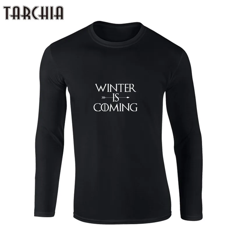 

TARCHIA Men Tee Shirt Printed Game Of Thrones Winter Is Coming T Shirts Casual Mens Tops Long Sleeve Man Hip Hop Fashion Clothe