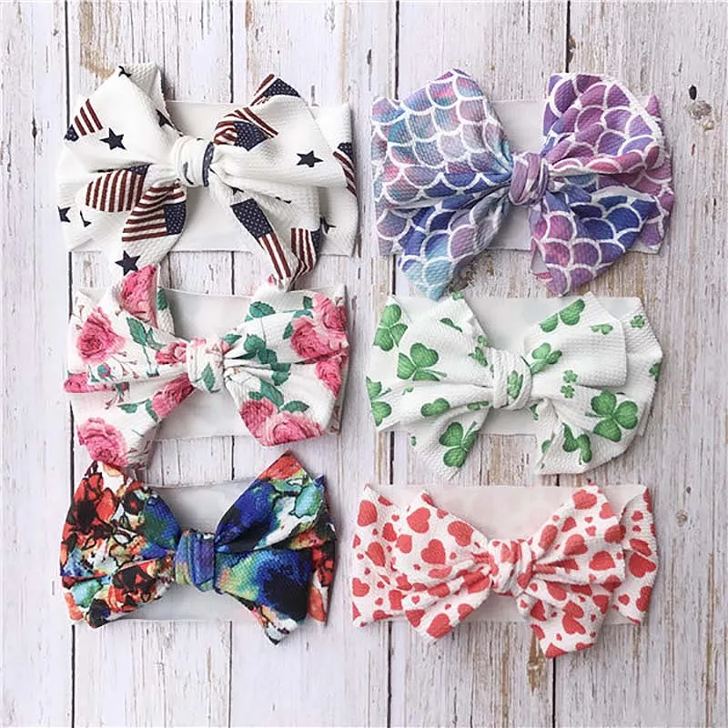 Printed Baby Girl Headbands Turban Bows Elastic Newborn Headbands Hair Bands For Baby Girls Kids Haarband Hair Accessories