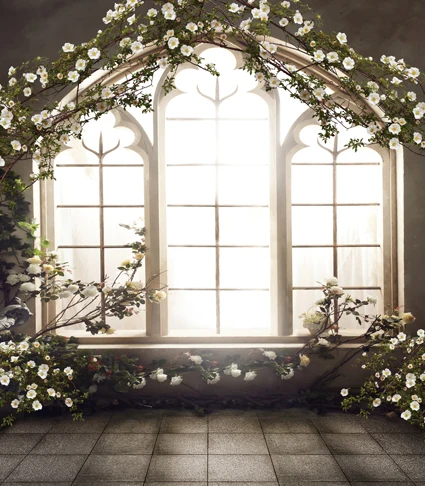 10x10ft indoor white flowers green branch sunshine lattice window