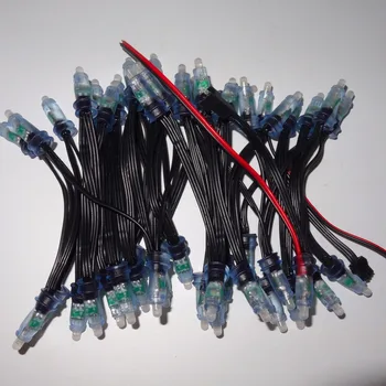 

WS2811-F5;5mm round hat full rgb pixel node;DC5V input;IP68;50pcs a string;with all black wire