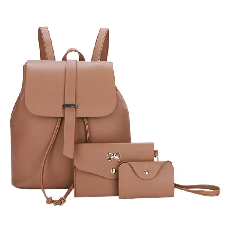 3pcsSet Women Elegant Hasp Backpack Pure Wristlet School Bags For Teenage Girls Black PU Leather Backpack Shoulder Bag Purse 3pcsSet Women Elegant Hasp Backpack Pure Wristlet School Bags For Teenage Girls Black PU Leather Backpack Shoulder Bag Purse