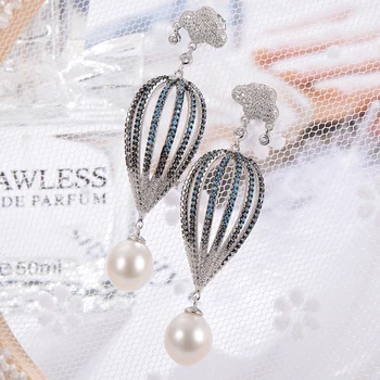 

gNpearl ot Air Balloon Freshwater Pearl Earrings natural Elegance Waterdrop pearl Drop earrings 925 Sterling Silver jewelry