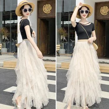 

2019 Women Irregular Stylish Fairy Tutu Skirts Summer Princess Multilayer Skirts Womens Midi Vintage Women Midi Skirt