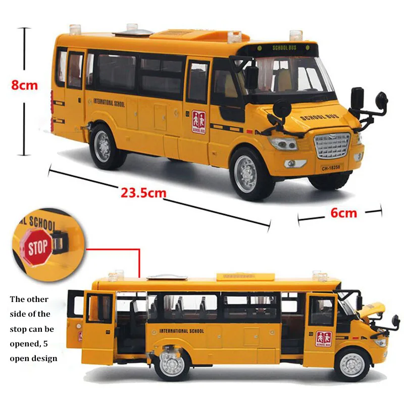 Большой литой под давлением сплав оттяните назад Американский школьный автобус с легкой музыкой модель автомобиля открытая дверь дизайн