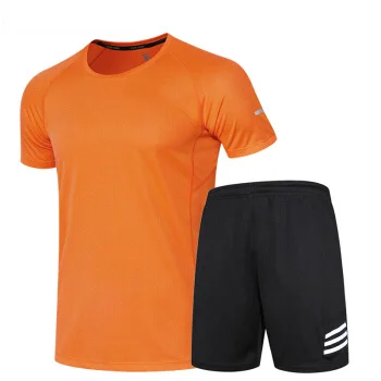 Спортивная одежда для мужчин беговые комплекты спортивный костюм мужские шорты+ футболка из двух частей спортивные бегуны спортивные тренировочные костюмы для бега спортивная одежда - Цвет: Orange