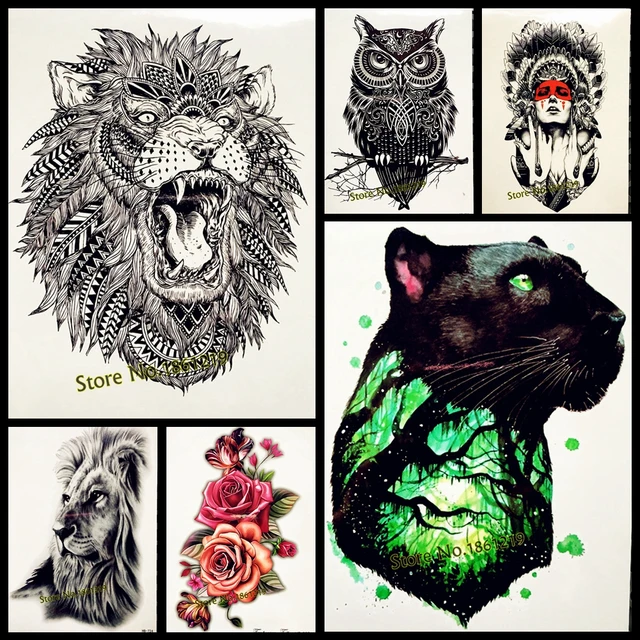 Hot Fashion Indian King Lion Head Designs Flash Tattoo Black Waterproof Tattoo Sticker Gb496 Men Body Art Arm Sleeve Tatoo Lions Sticker German Sticker Chartsticker Keyboard Aliexpress