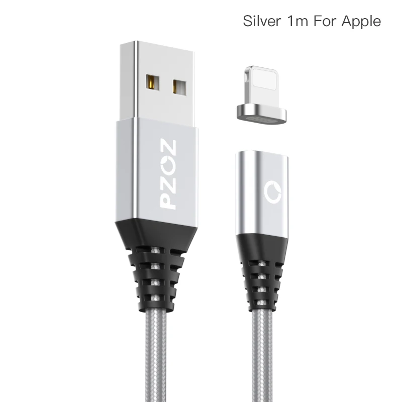 PZOZ Shop club эксклюзивный Магнитный кабель type C Micro USB C 8-контактный адаптер для быстрой зарядки телефона Microusb type-C магнитное зарядное устройство - Цвет: Silver 1m For Apple