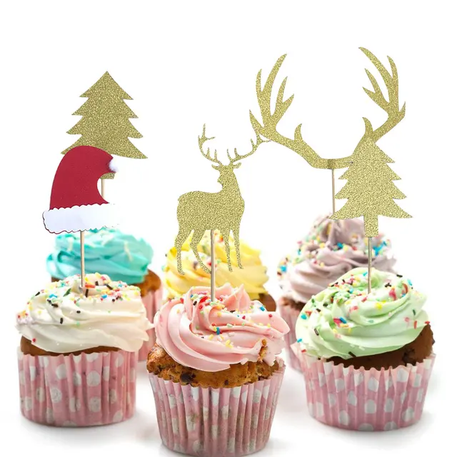 5pcs Gold Elk Christmas Tree Cupcake Topper Xmas Picks Cake Decoration Supplies For Home New Year 5pcs Gold Elk Christmas Tree Cupcake Topper Xmas Picks Cake Decoration Supplies For Home New Year