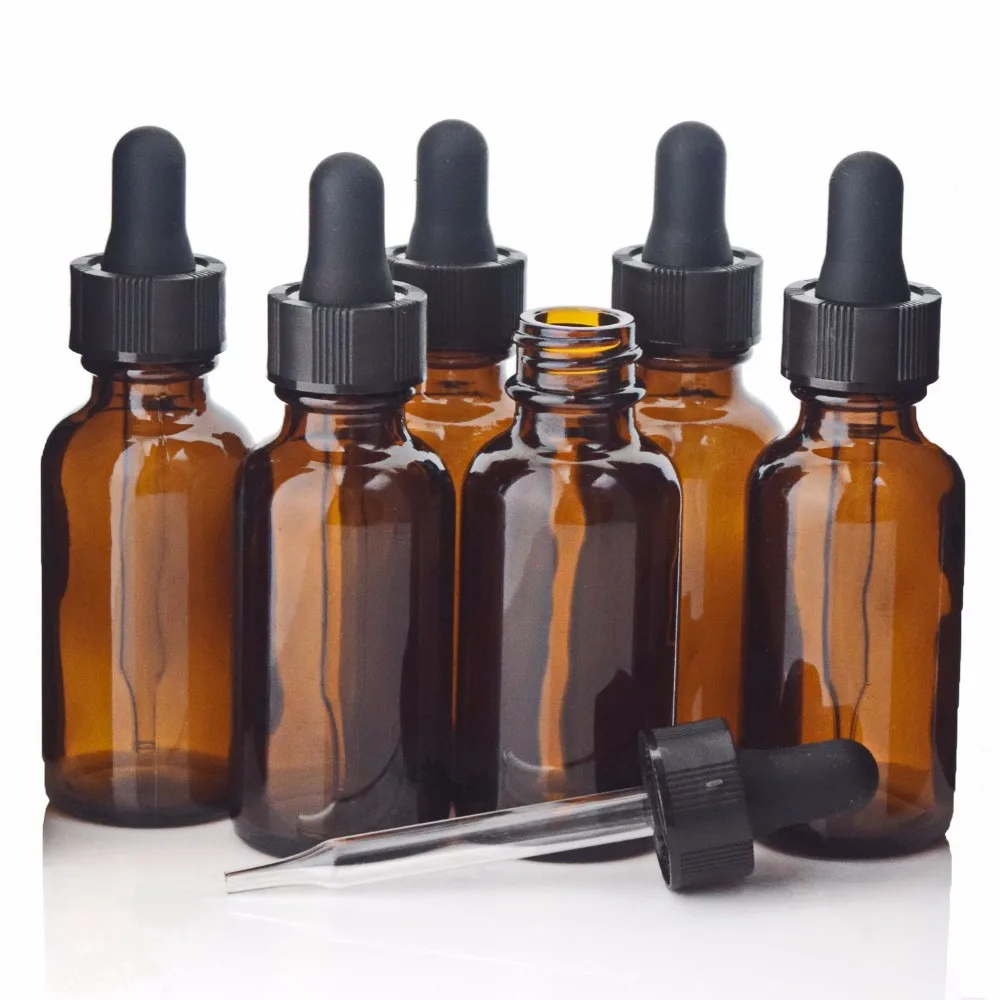 Empty 30ml Amber Glass Dropper Bottles with Glass Eye Dropper Pipette 6pcs