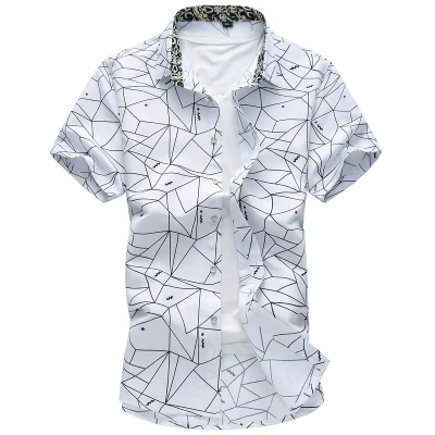 Большие размеры 5XL 6XL 7XL Новое поступление летние повседневные рубашки с геометрическим принтом брендовая одежда мужская рубашка с коротким рукавом Camisa - Цвет: White