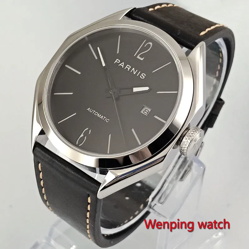 

43mm PARNIS watch Brand Luxury Sapphire Glass Date Solid Steel Case Date Luminous Hands Miyota 821A Movement men's Watch W2769