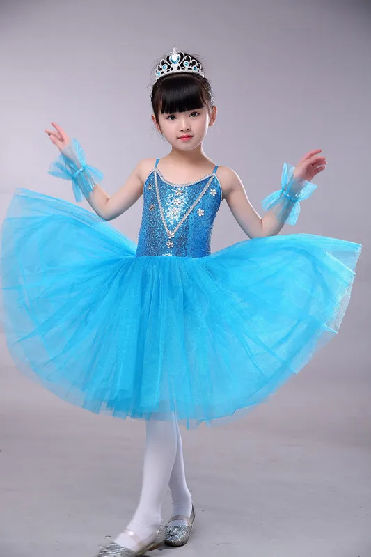 Романтическое Платье-пачка для балерины; цвет розовый, синий; Детское трико с блестками и юбка для девочек; длинное балетное платье для детей; праздничный костюм для дня рождения