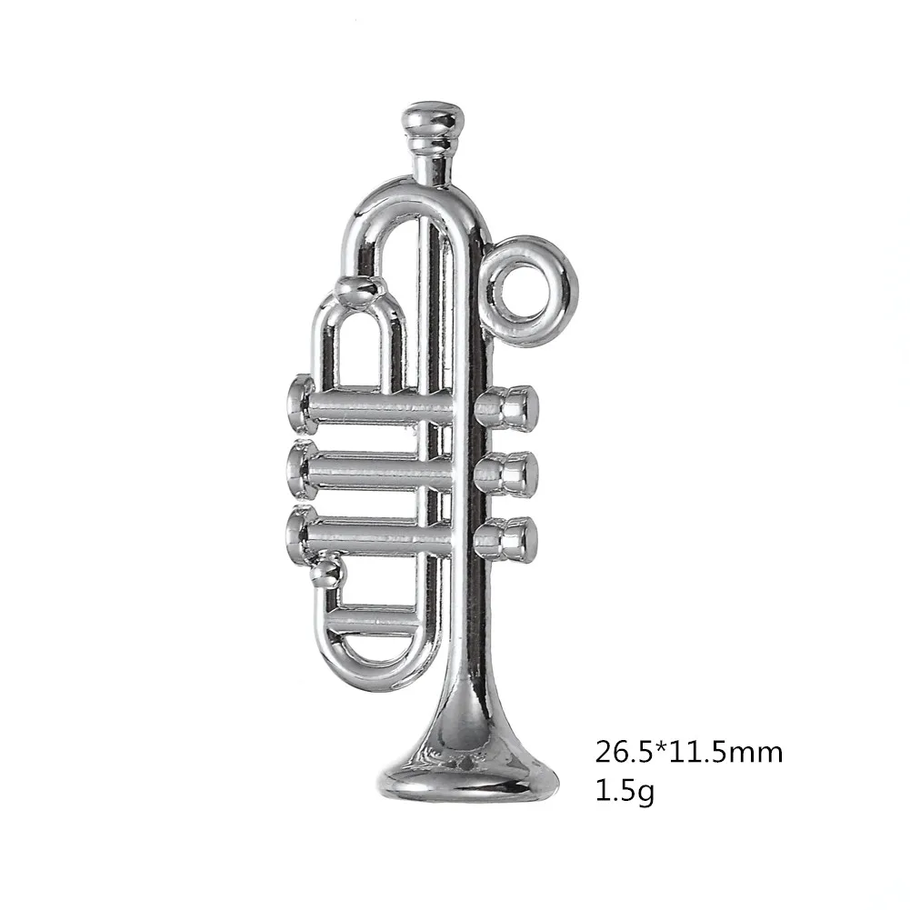 LIKGREAT музыкальный инструмент Подвески для изготовления ювелирных изделий I Love Music письмо кулон кларнет флейта скрипка барабанная палочка труба DIY - Окраска металла: Trumpet
