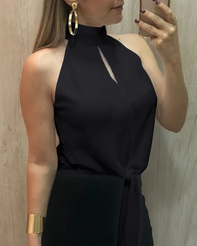 2019 Summer White Shirt Women Sexy Off Shoulder Top Slash Slim Wrap Chiffon Blouse Sleeveless Turtleneck