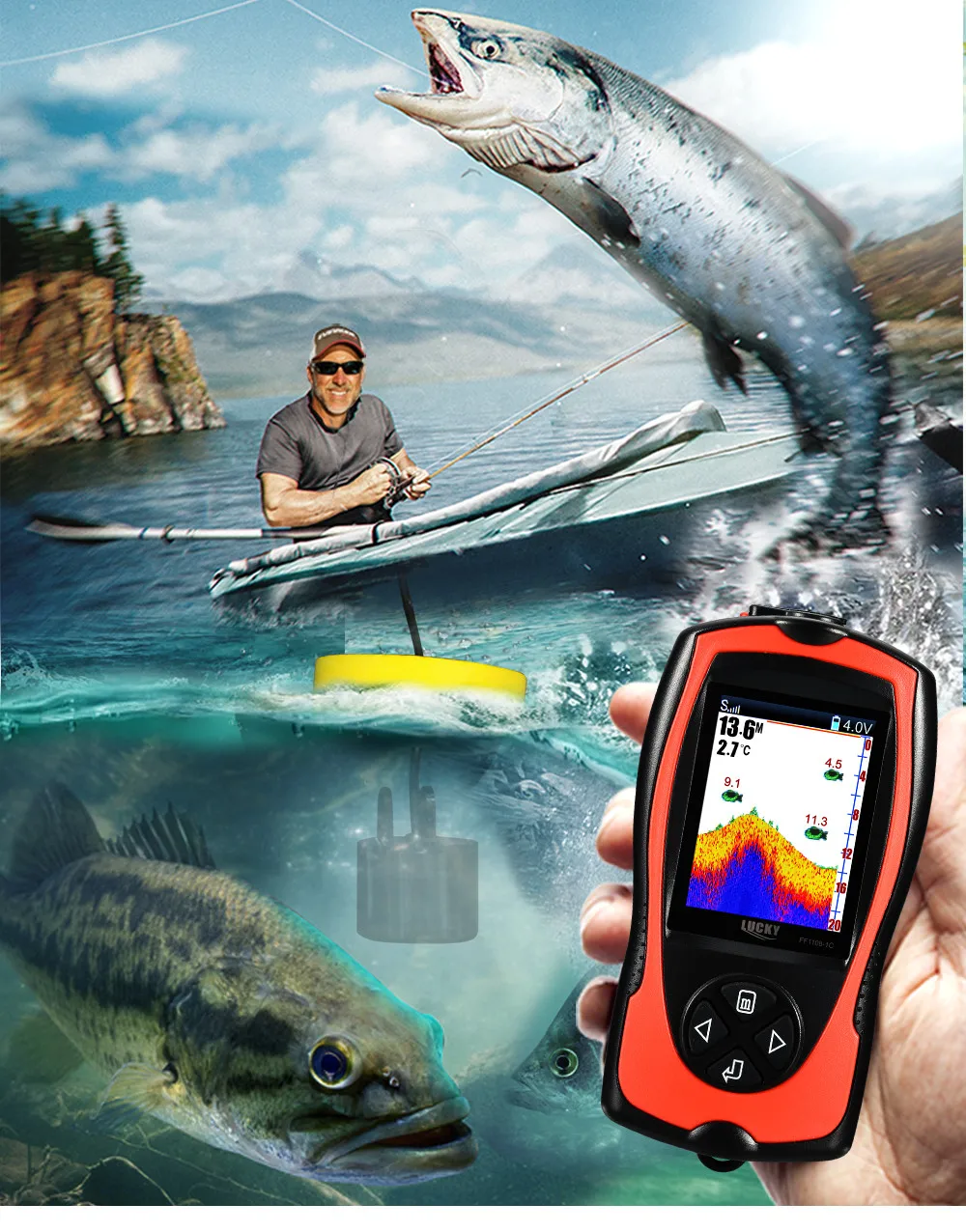 Lucky Fish finder эхолот для рыбалки эхолот портативный эхолот рыболовный искатель FF1108-1CT для ледовый катер