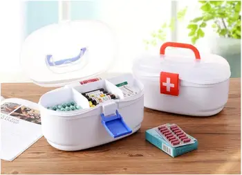 

1PC Home First Aid Kit Plastic Medication Storage Boxes Medicine Container Drug Bottle Save Space 2 Layers Multi Grid Box LF 054