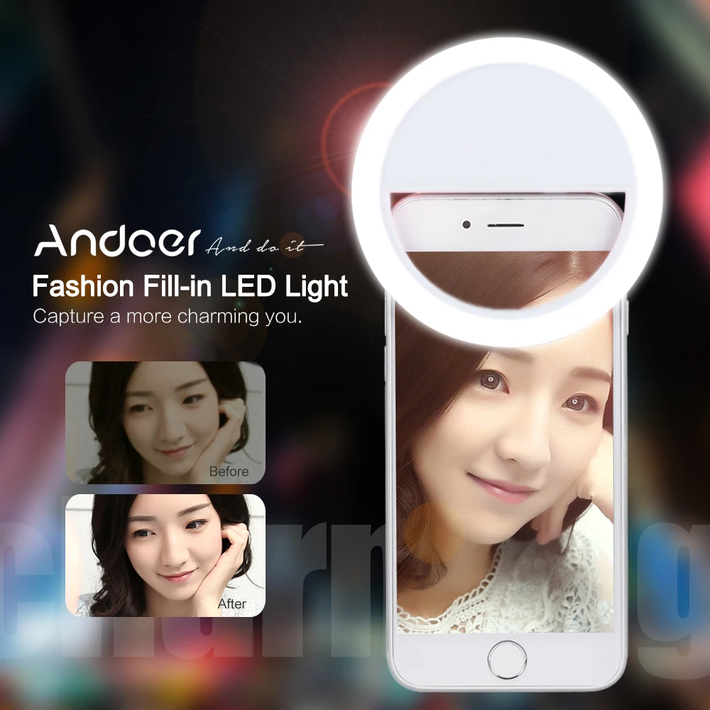 

Andoer Portable Clip-on Selfie Ring Light Mini 36 LED Lamp Fill-in Phone Light Selfie Light for iPhone Samsung Smartphone PC