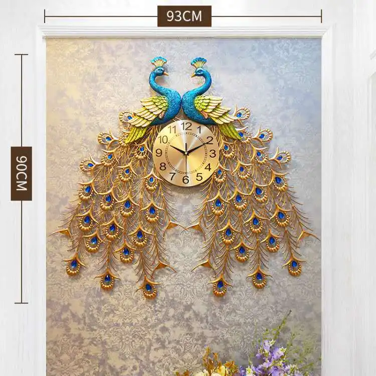 Большие 3D Алмазные настенные часы Павлин современный дизайн металлические Роскошные Настенные часы для дома гостиной украшения кварцевые бесшумные часы - Цвет: 7