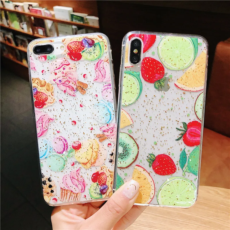 

Glitter fruit Gold Sequins Case For iPhone 7 plus 8 plus 6 6s plus Cover case For iPhone XS Max XR X S Phone Bags coque capa