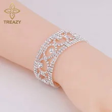 TREAZY Luxury Crystal Bracelets & Bangles for Women Silver Plated Rhinestone Fashion Geometric Bracelets Bridal Wedding Jewelry