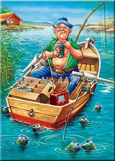 

5D Diy Diamond Painting Cross Stitch Cartoon Pattern Mosaic Crystal Needlework Full Square Diamond Embroidery Go Fishing