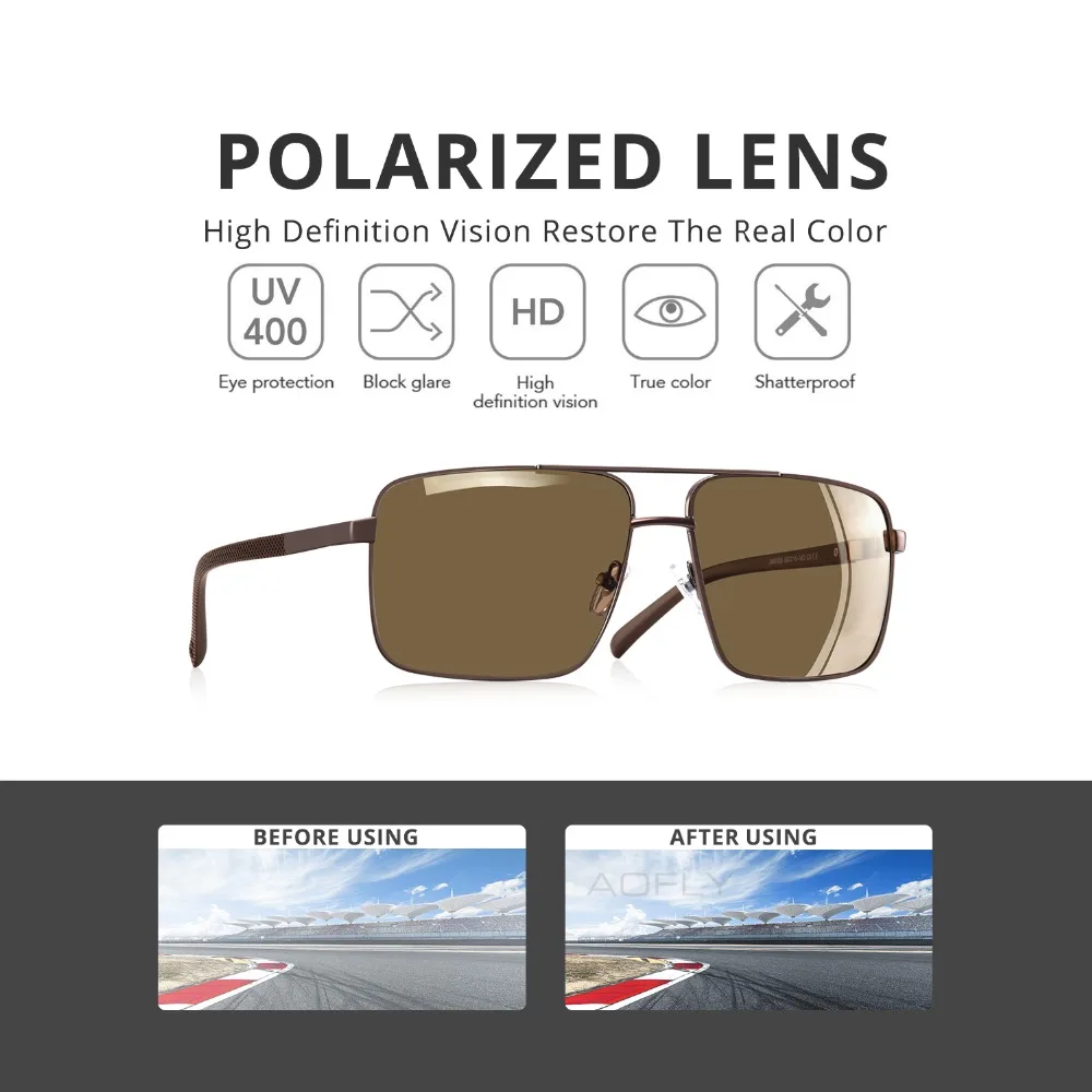 Goedkoop Aofly Ontwerp Originele Merk Mannen Gepolariseerde Zonnebril Metalen Vierkante TR90 Tempel Klassieke Mannen Shades Zonnebril UV400 Met Case