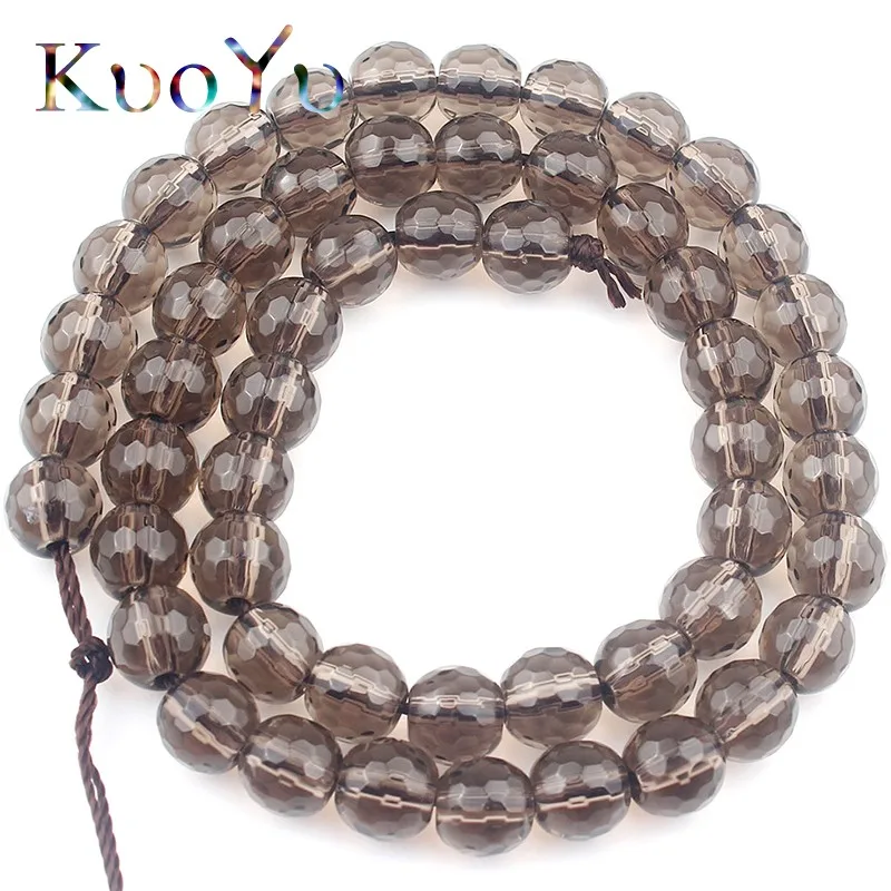 Faceted Smoky Quartzs Beads Smooth Loose Spacer Beads For Jewelry Making Natural Stone Diy Bracelet Accessories 15”Strand 6-12mm