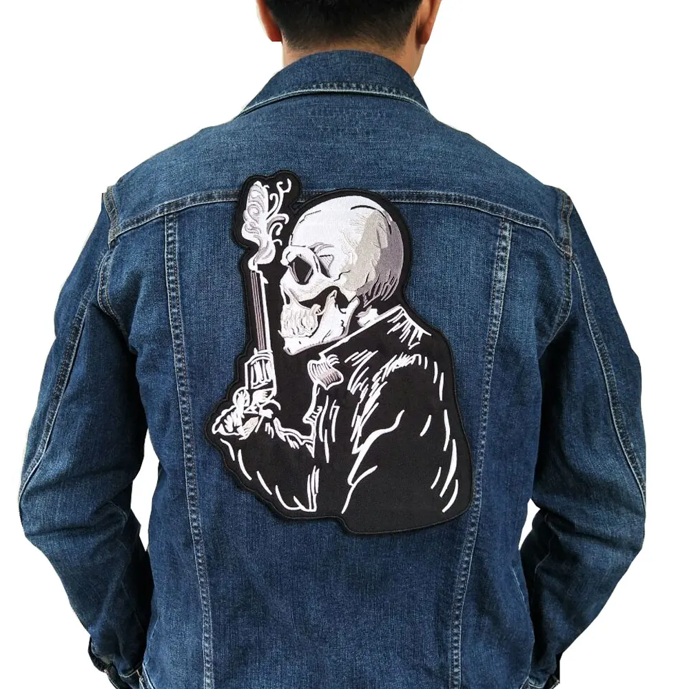 

death biker patch for Jacket backing, punk motorcycle embroidery skeleton biker badge, skull patch Garment Accessory