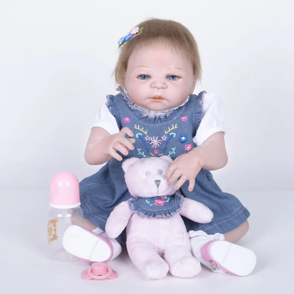 

22 Inch Soft Full Silicone Reborn Baby Doll Lifelike Newborn Girl Dolls for Children Kids Toy Birthday Xmas New Year Gift
