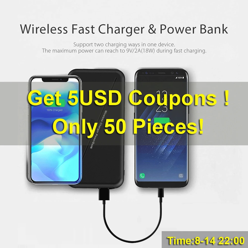 

QI Wireless Charger Power Bank 10000mAh 2 in 1 Charging Battery External Battery Pack Power Supply For iPhone X 8 Samsung S9 S8