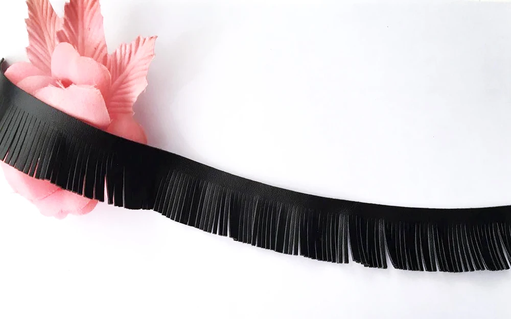 15yards Size 3cm Black Small Delicate Double Side Imitation Leather Tassel Trim For Dress Accessories DIY Decoration