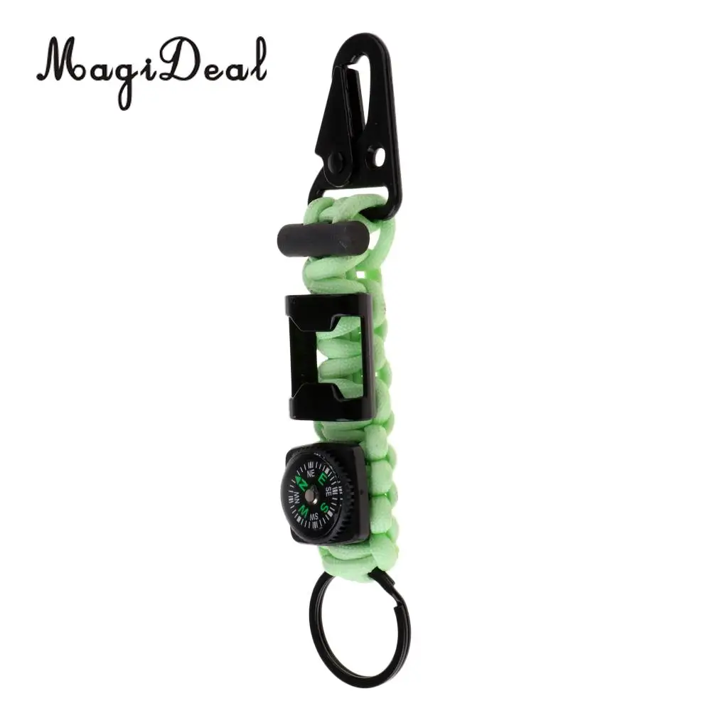 MagiDeal Outdoor Parachute Cord Lanyard w/ Compass Keychain Bottle Opener Noctilucent in the night