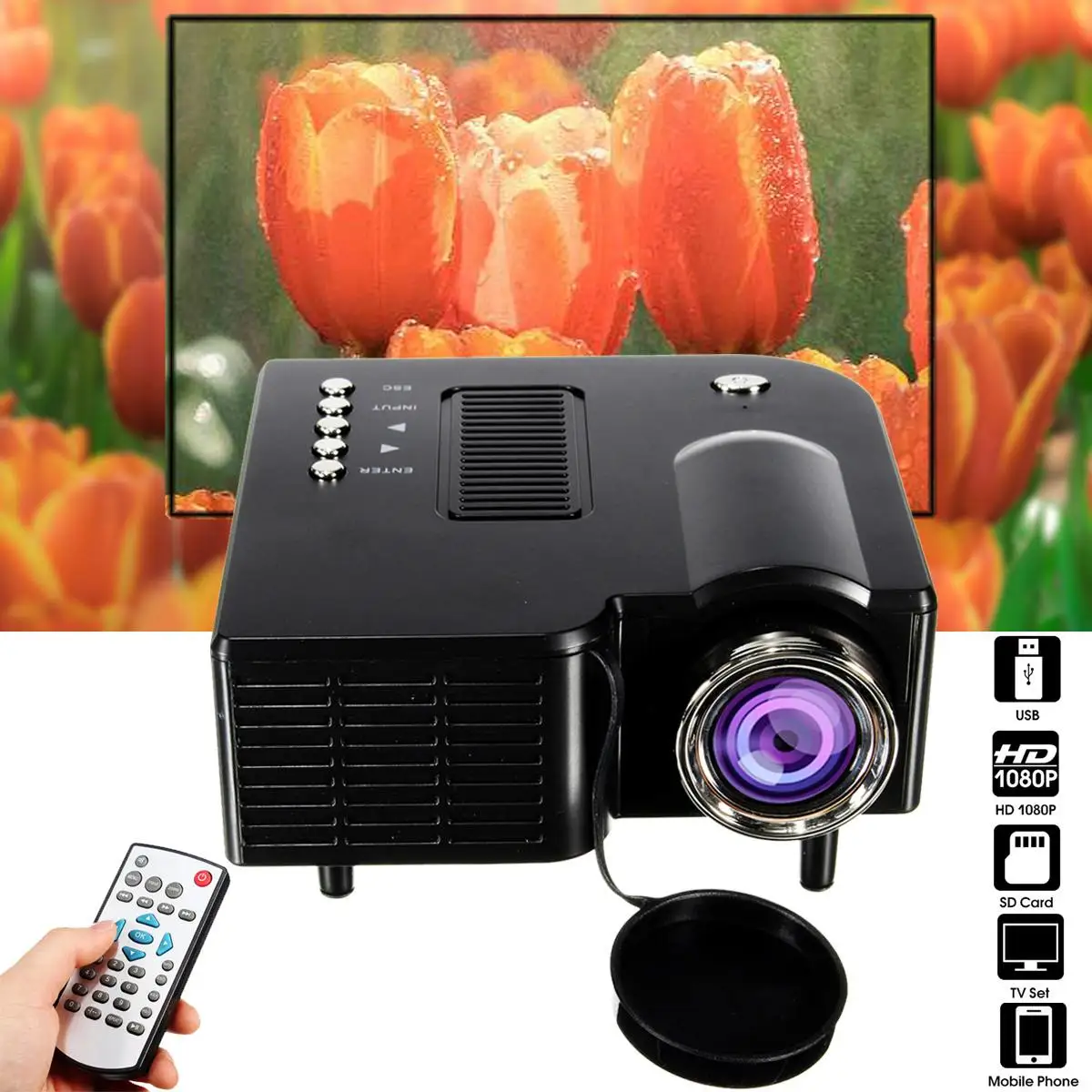 

Home Theatre LED System Clear Projector Portable Cinema Theater USB SD AV Input Mini Entertainment Projector Black White US AU