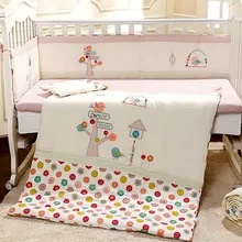 Скидка! Набор постельных принадлежностей для детской кроватки с вышивкой из 7 предметов, набор постельных принадлежностей для детской кроватки с цветами(2 бампера+ пододеяльник+ простыня+ подушка