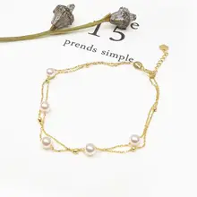 Светящийся 4,5-5 мм подлинный Akoya белый жемчужный браслет 18 K желтое золото 6,8-7,8"