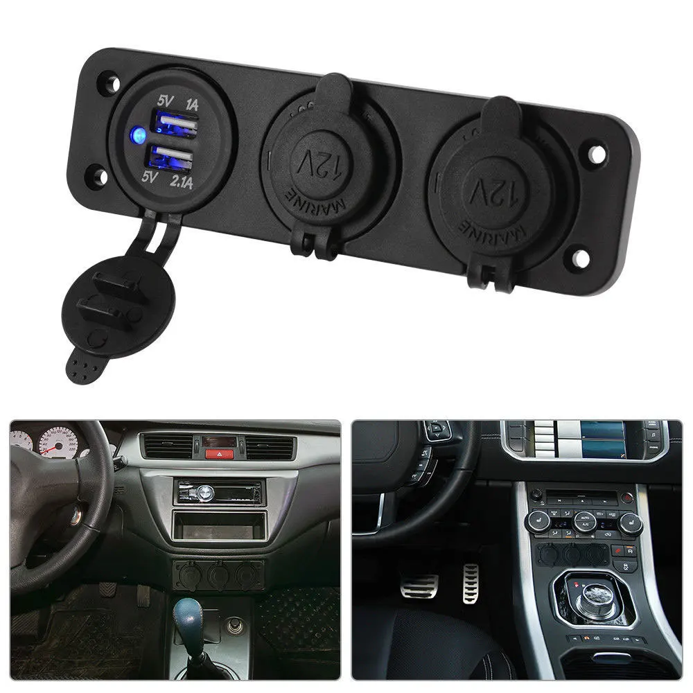 

Multi-Function 12V Car Dual usb charger Auto Boat Cigarette Lighter Socket + Double USB Port Charger Mount Panel